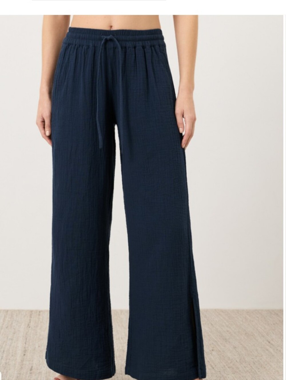 NWT Organic Coastal Double Gauze Split Hem Wide Leg Pant Size Large Navy Blue - Picture 8 of 12